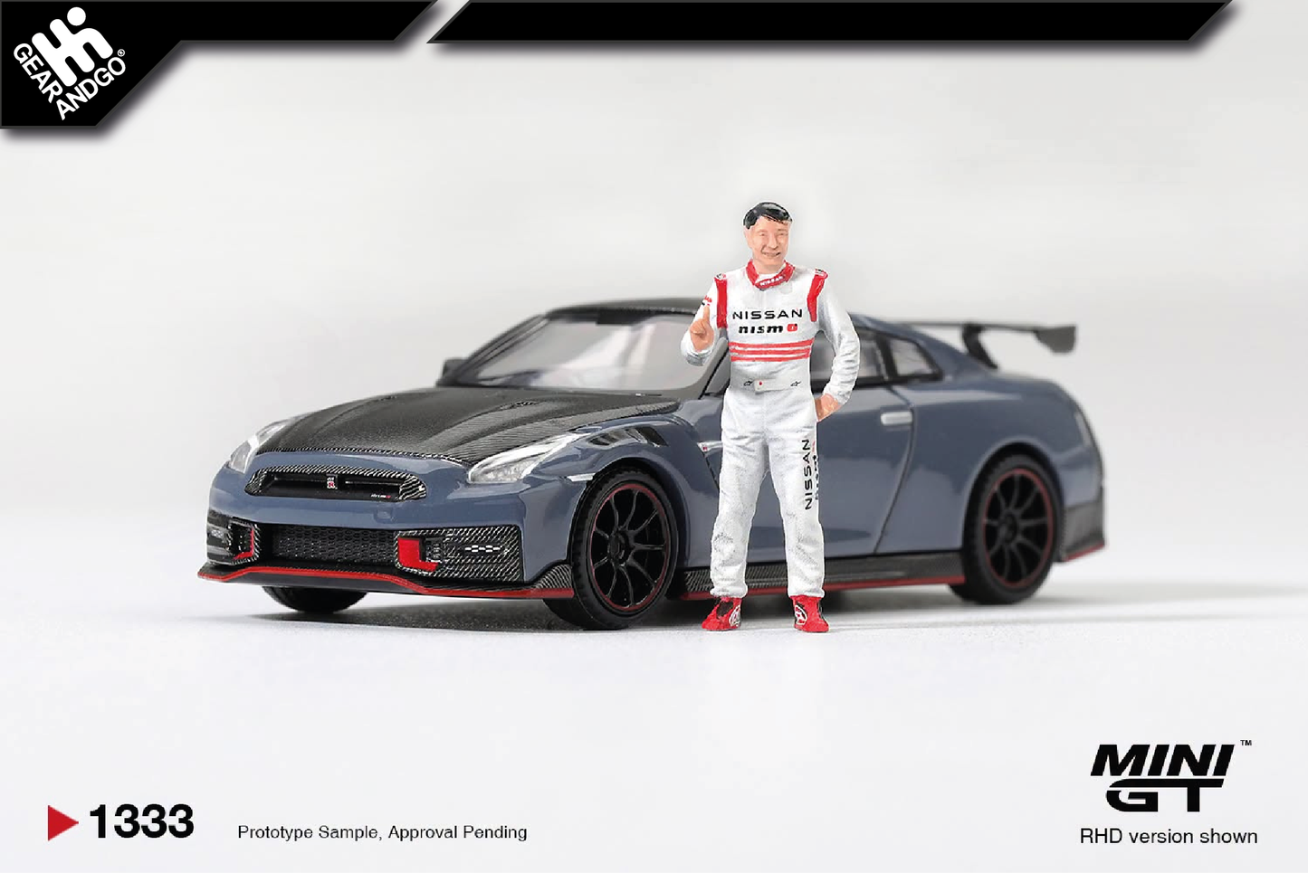 MINI GT 1333 - 2024 NISSAN GTR R35 NISMO TSUKUBA PRODUCTION CAR LAP RECORD WITH MATSUDA FIGURE TSSUGIO MATSUDA