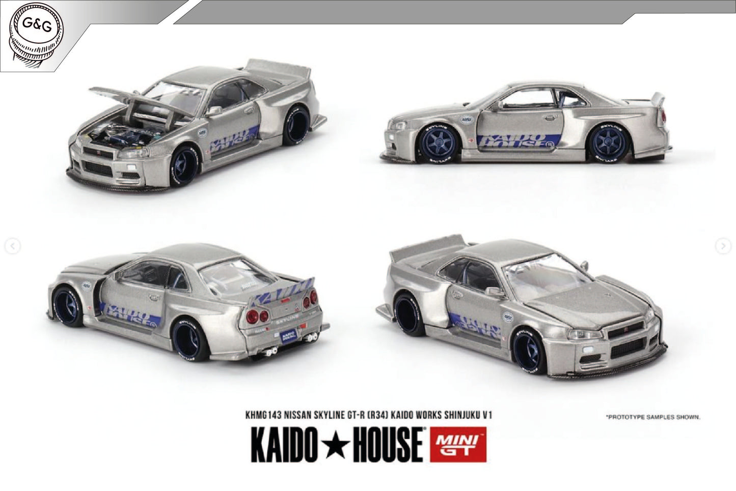 MINI GT KAIDO 143 - NISSAN SKYLINE GT-R (R34) KAIDO WORKS SHINJUKU V1