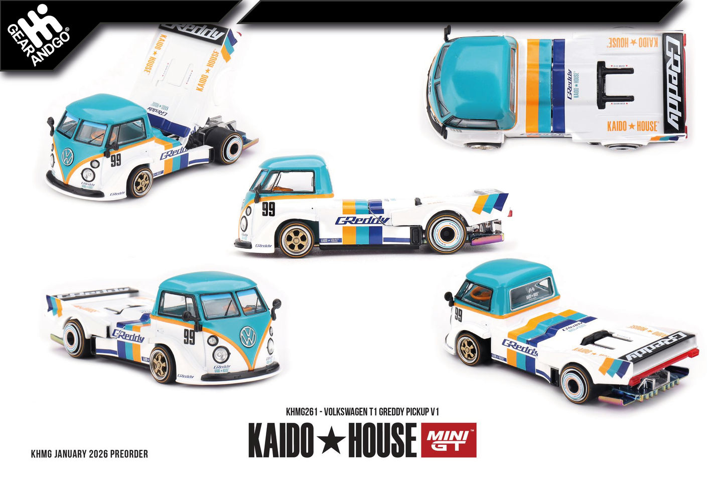 MINI GT KAIDO 281 - 1972 VOLKSWAGEN T1 PICKUP GREDDY PICKUP V1