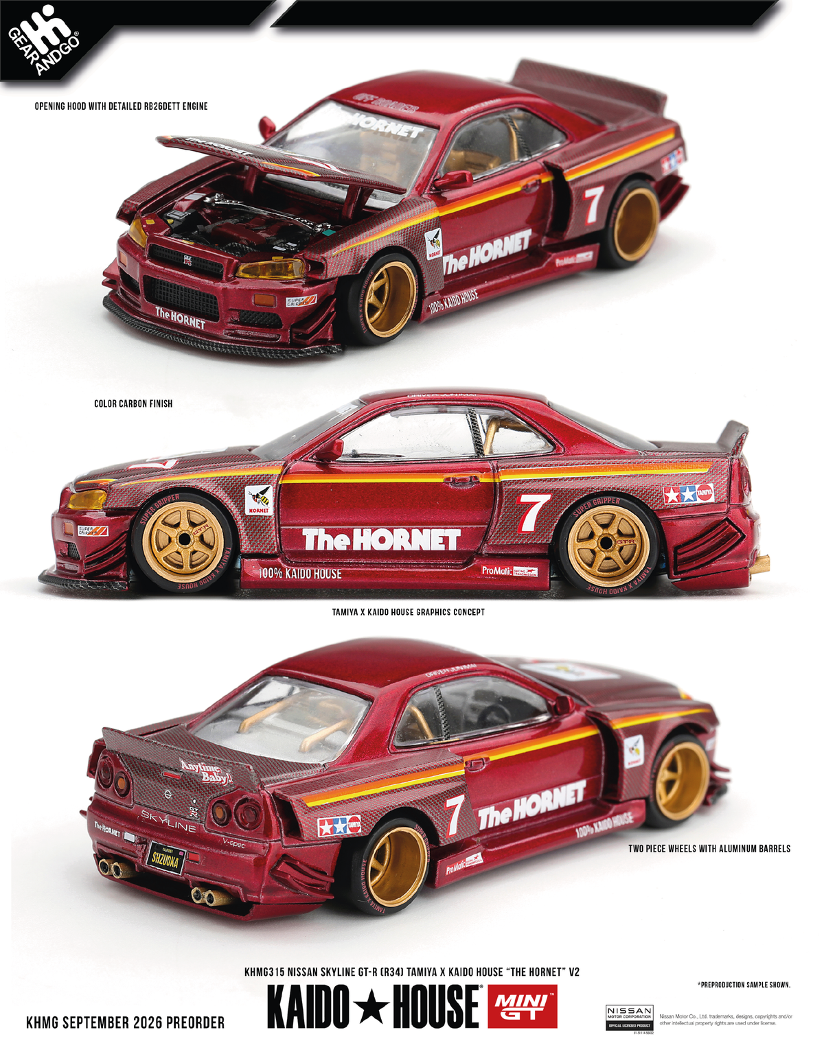 MINI GT KAIDO 315 - NISSAN SKYLINE GT-R (R34) TAMIYA X KAIDO HOUSE "THE HORNET" V2