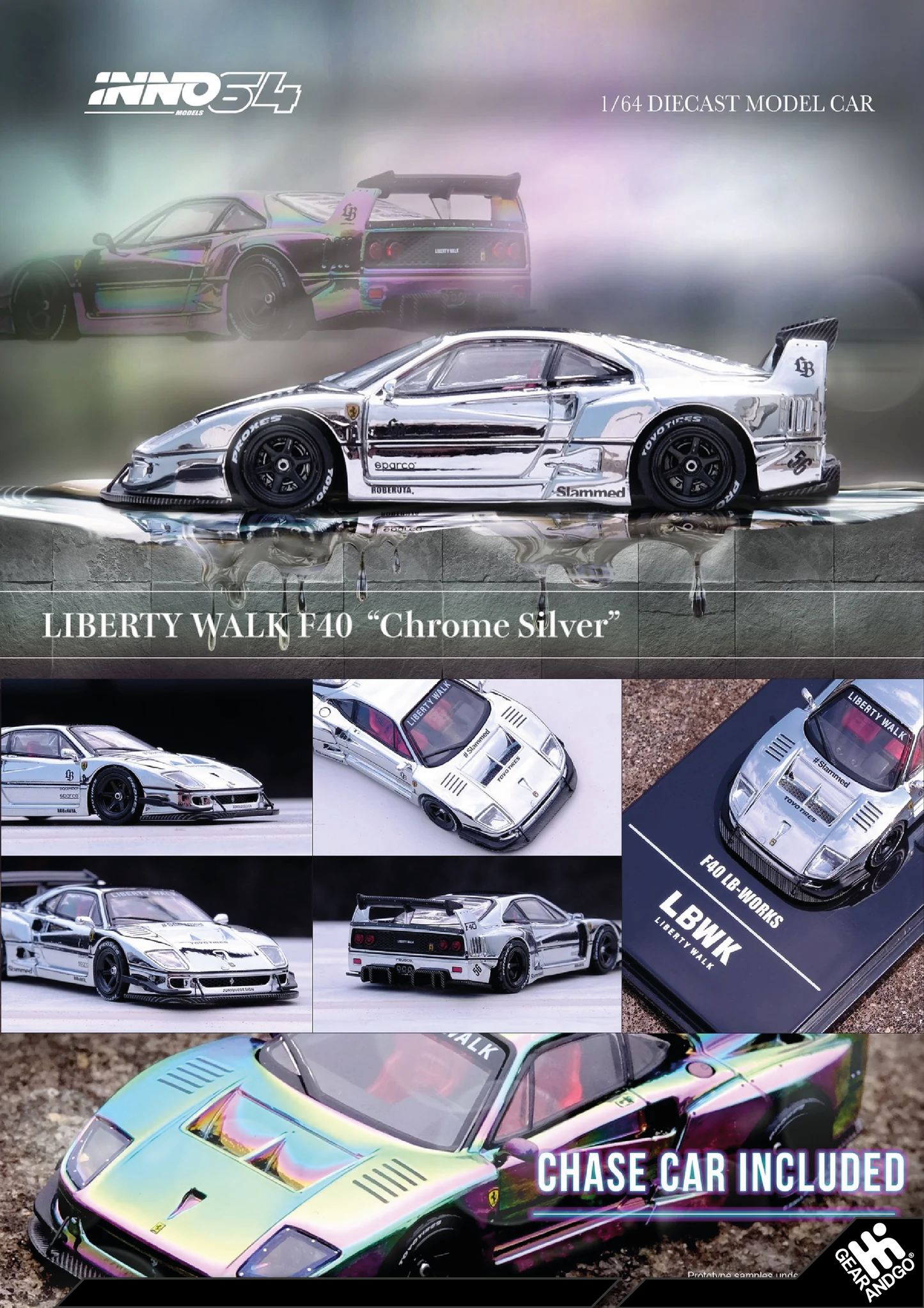INNO64 - FERRARI F40 LBWK *CHROME SILVER*