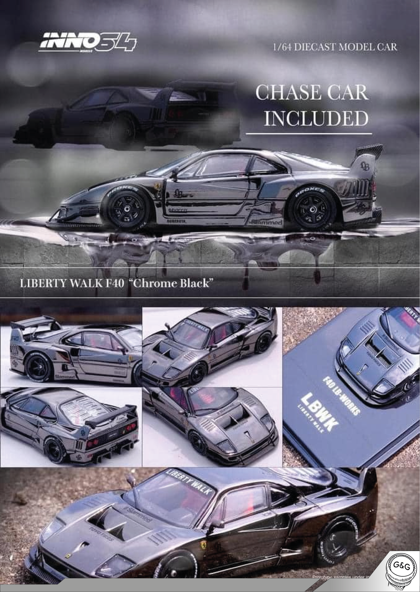 INNO64 FERRARI F40 LBWK "CHROME BLACK"