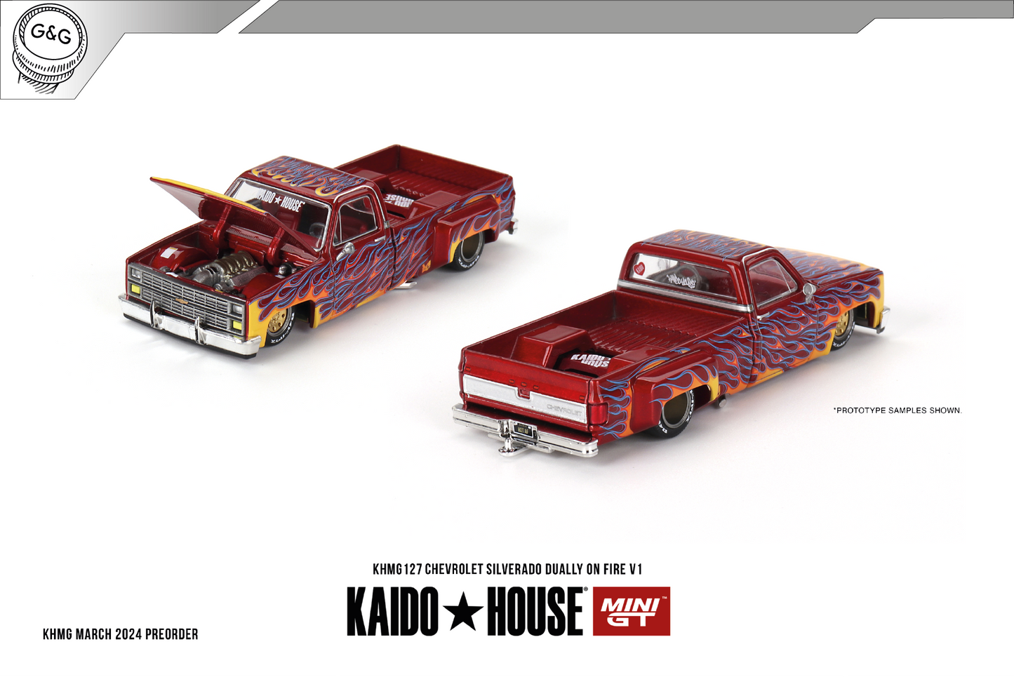 MINI GT KAIDO 127 - CHEVROLET SILVERADO DUALLY ON FIRE V1