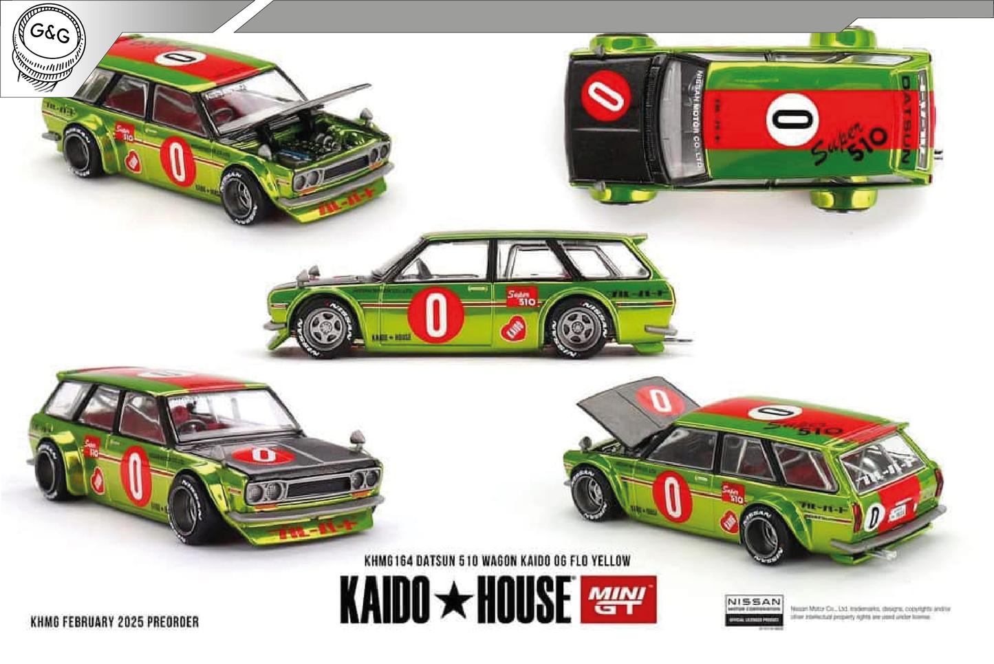 MINI GT KAIDO 164 - DATSUN 510 WAGON KAIDO OG FLO YELLOW