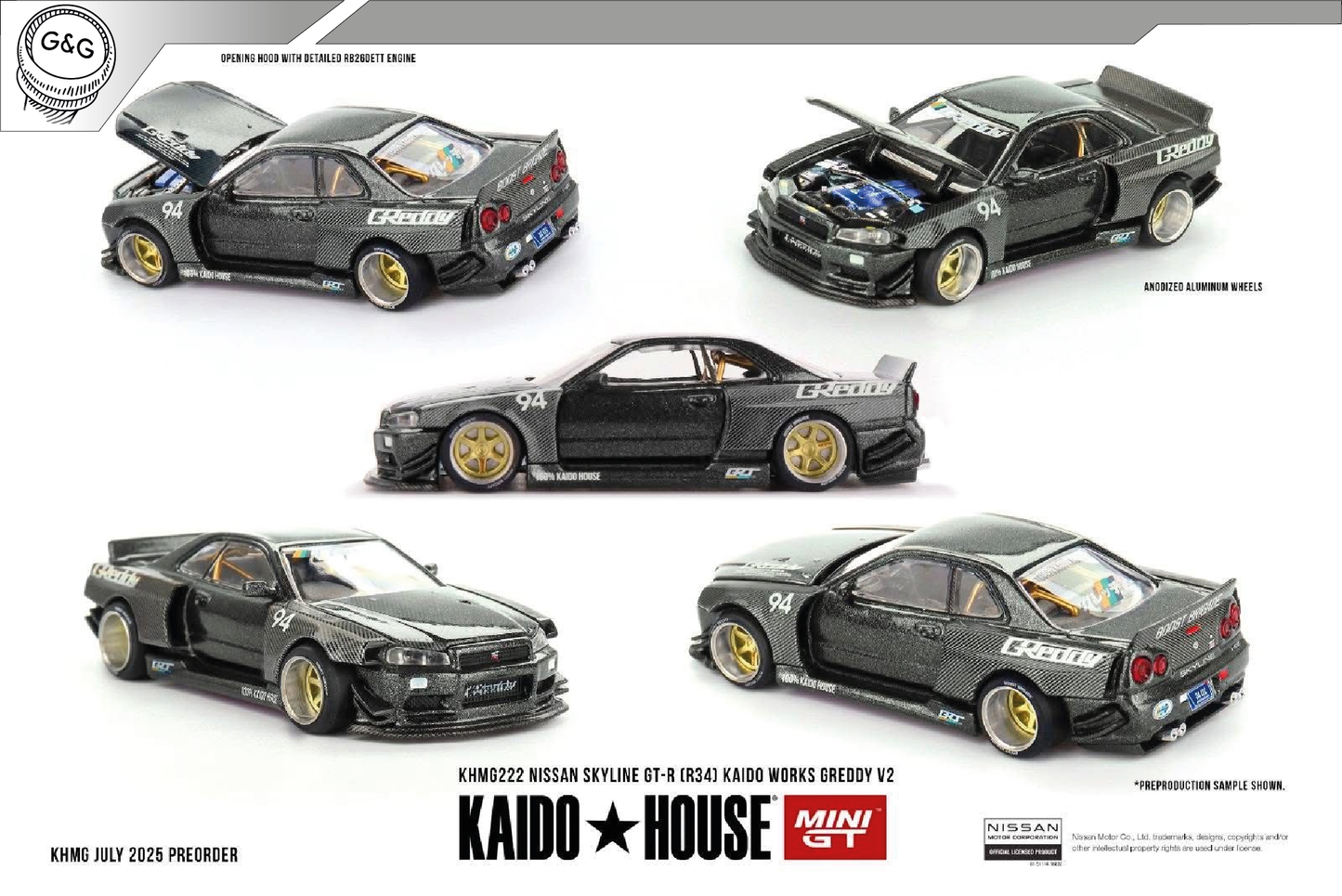 MINI GT KAIDO 222 - 1999 NISSAN SKYLINE GT-R (R34) KAIDO WORKS GREDDY V2