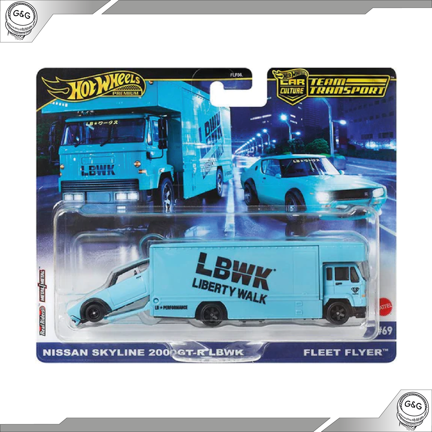 HOT WHEELS TEAM TRANSPORT - NISSAN SKYLINE 2000GT-R LBWK + FLEET FLYER
