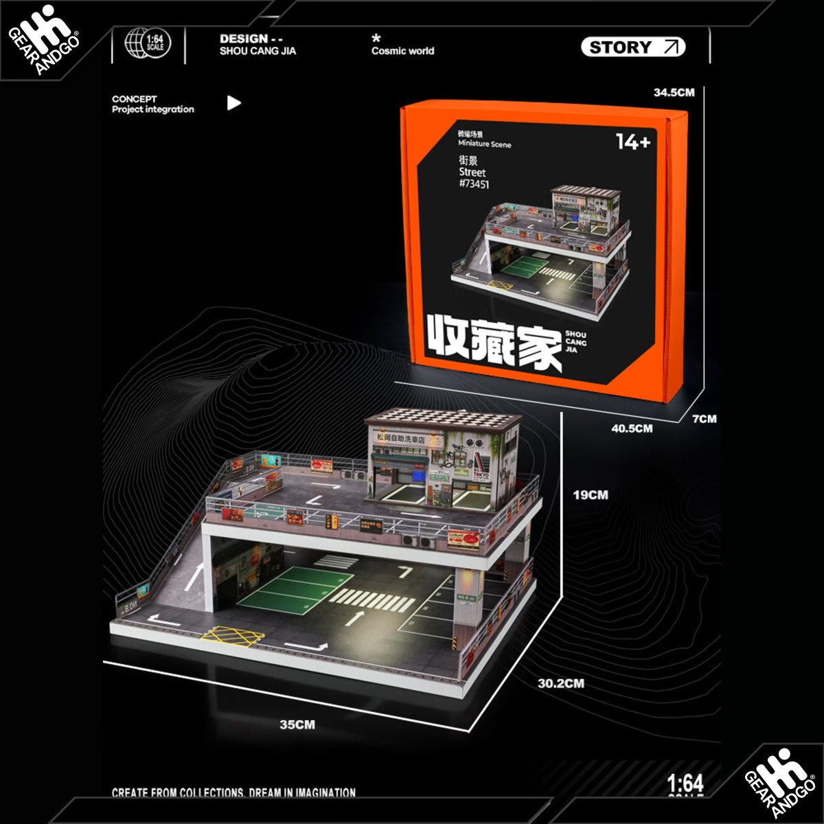 SHOU CANG JIA DIORAMA - DOUBLE-STOREY RAMP-ACCESS PARKING LOT - CAR WASH (73451B)