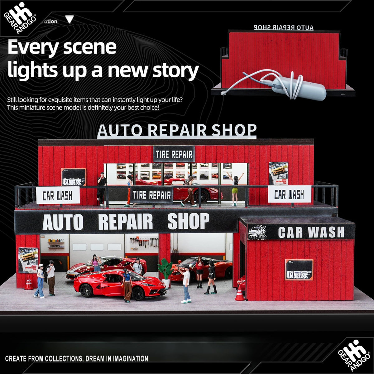 SHOU CANG JIA DIORAMA - FIRE TRUCK CONTAINER REPAIR GARAGE (82055)