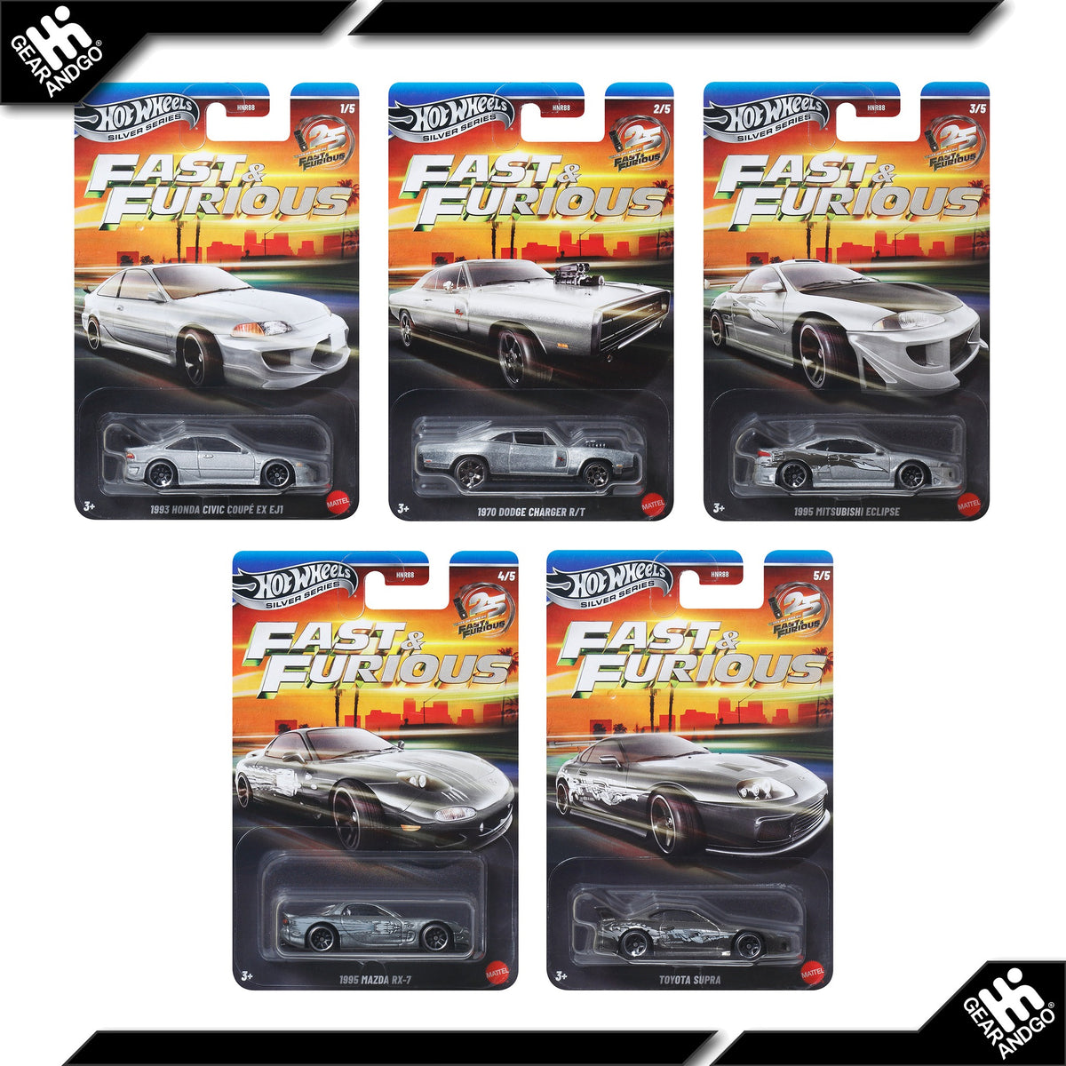 Hot Wheels Silver Series Fast & Furious 25th Anniversary sada