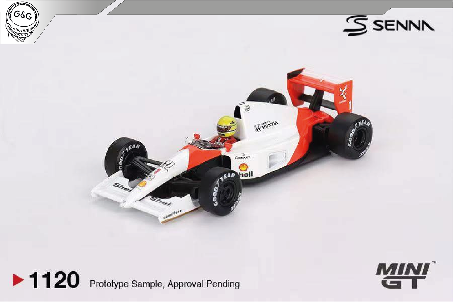 MINI GT 1120 - 1991 MCLAREN MP4/6 #1 AYRTON SENNA JAPANESE GRAND PRIX 2ND PLACE