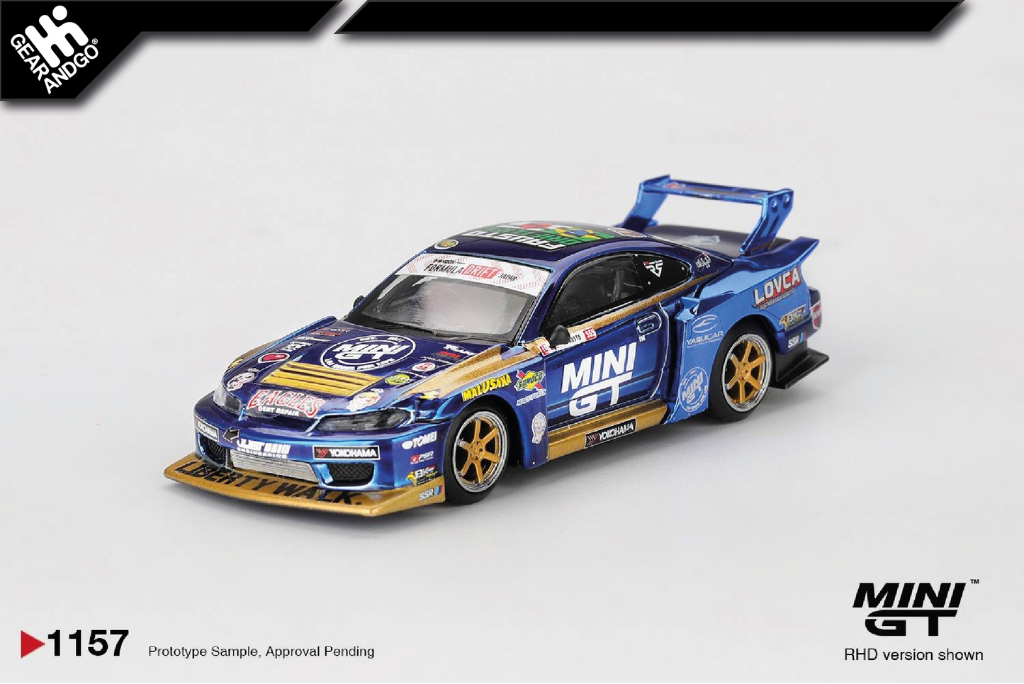 MINI GT 1157 - NISSAN LB-SUPER SILHOUETTE S15 SILVIA #555 TEAM MINI GT LIBERTY WALK 2025 FORMULA DRIFT