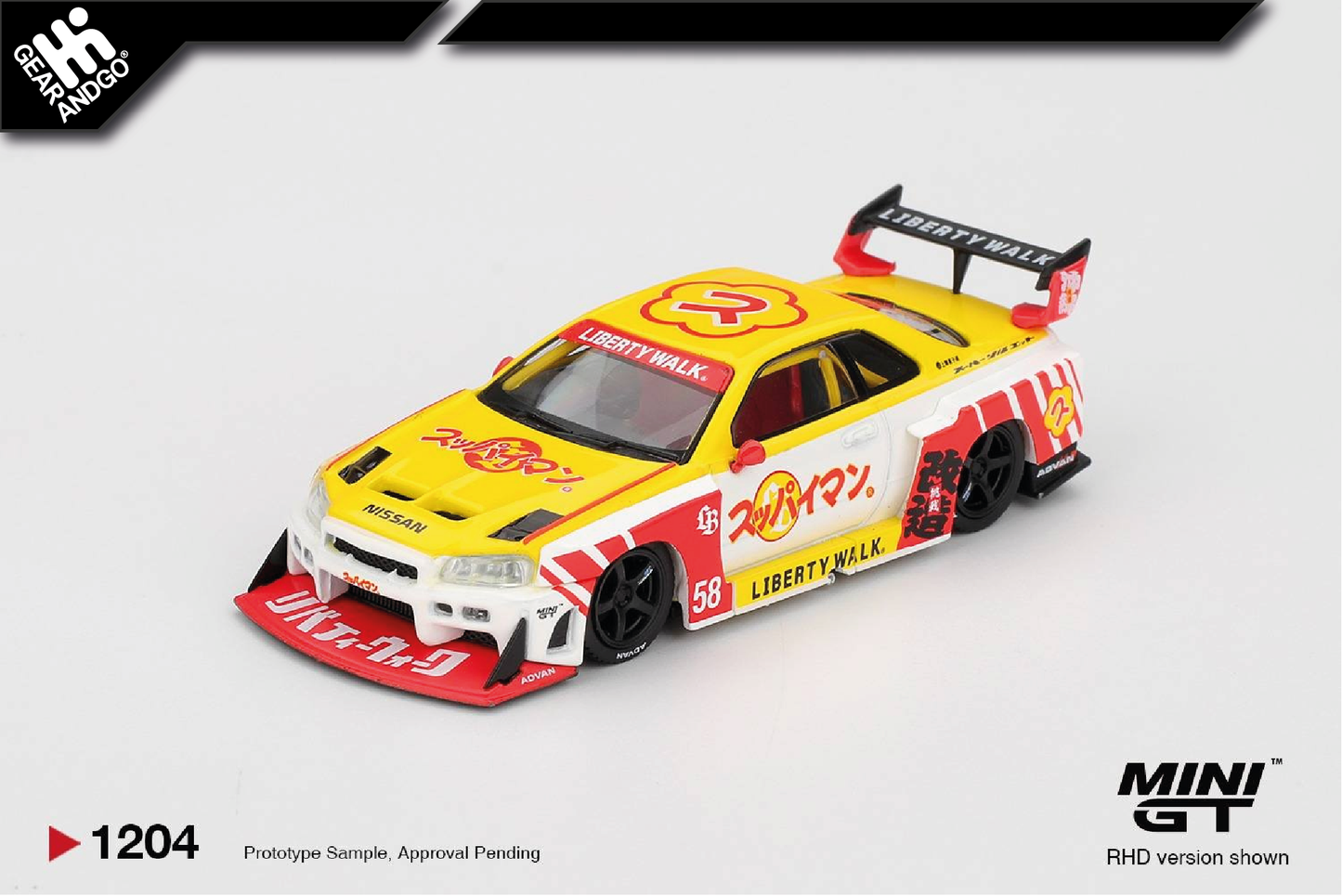 MINI GT 1204 - 2025 NISSAN GTR (R34) LB-SUPER SILHOUETTE SKYLINE SUPPAIMAN OKINAWA