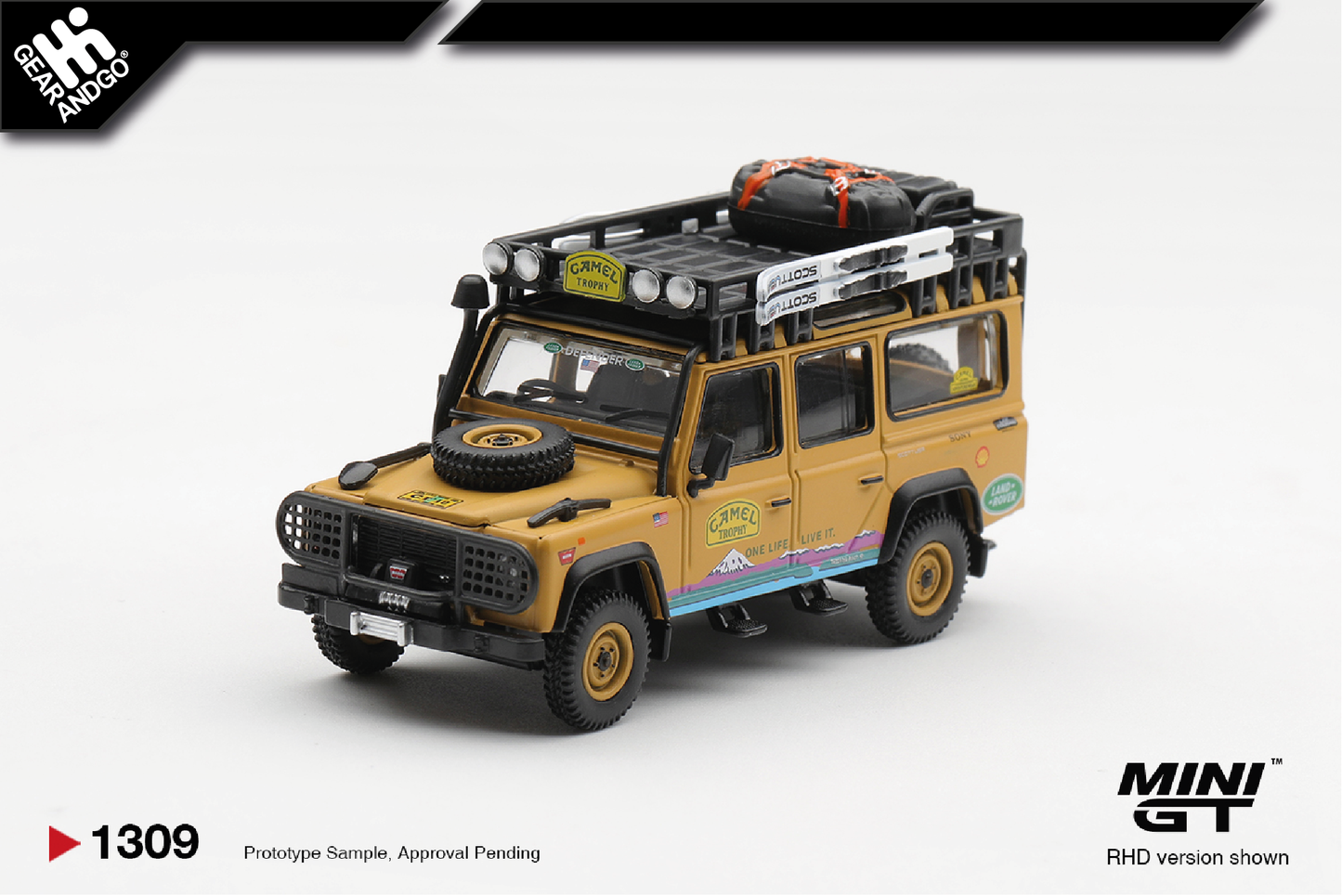 MINI GT 1309 - 1998 LAND ROVER DEFENDER 110 *CAMEL TROPHY* TEAM USA TIERRA DEL FUEGO CT10