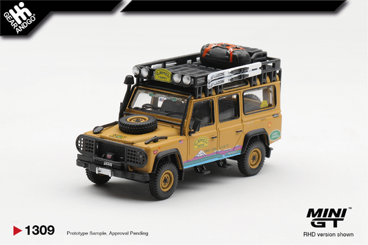 MINI GT 1309 - 1998 LAND ROVER DEFENDER 110 *CAMEL TROPHY* TEAM USA TIERRA DEL FUEGO CT10