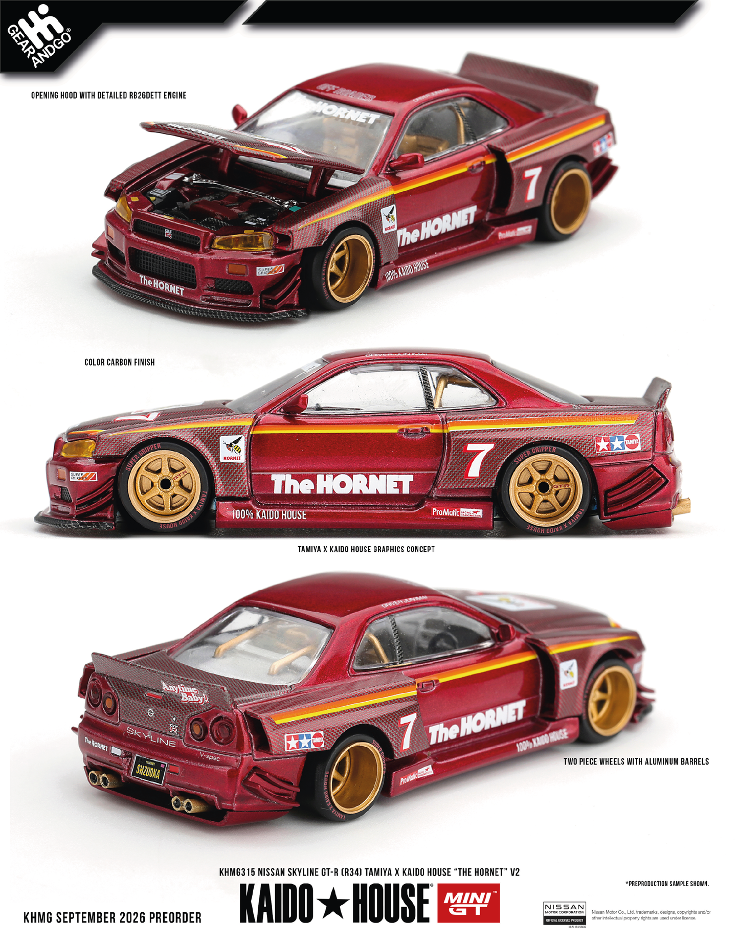 MINI GT KAIDO 315 - NISSAN SKYLINE GT-R (R34) TAMIYA X KAIDO HOUSE  "THE HORNET" V2