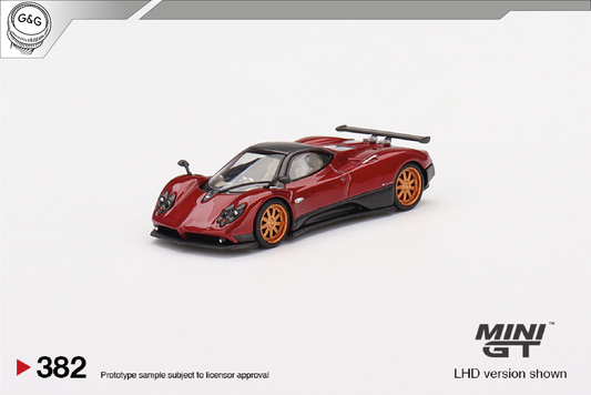 MINI GT 382 - PAGANI ZONDA F ROSSO DUBAI - KARTA/KRABIČKA