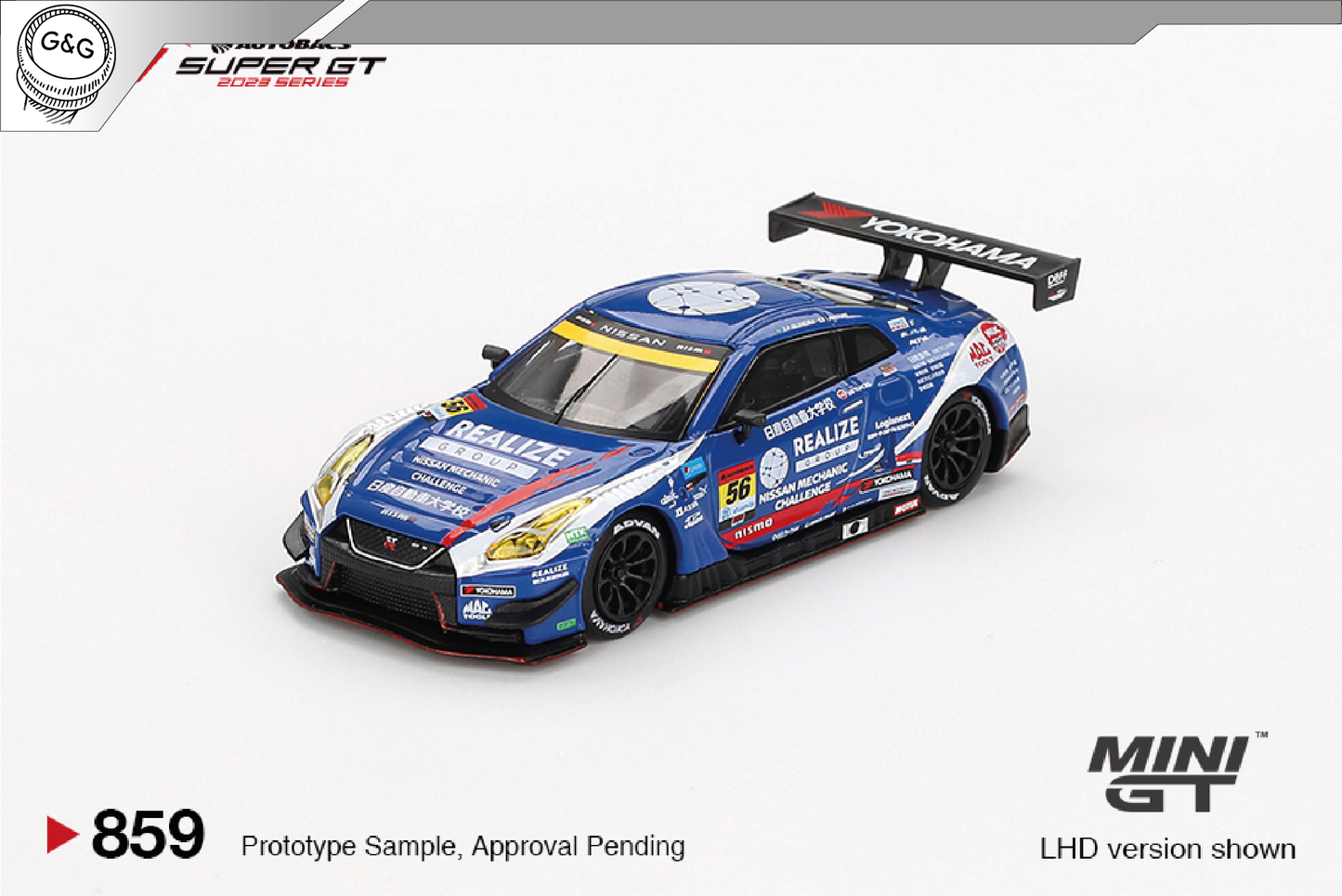 MINI GT 859 - NISSAN GT-R NISMO GT3 #56 " REALIZE NISSAN MECHANIC CHALLENGE GT-R" 2023 SUPER GT SERIES