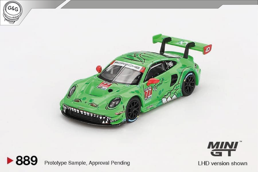 MINI GT 889 - 2024 PORSCHE 911 (992) GT3R #77 AO RACING DAYTONA 24 HRS 2ND PLACE REXY