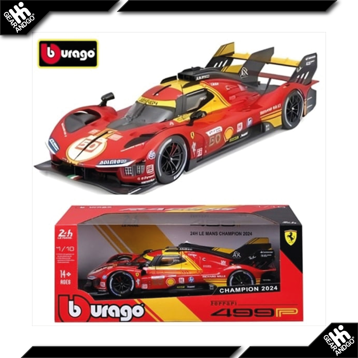 BURAGO 1/18 - 2024 FERRARI 499P #50 FUOCO/MOLINA/NIELSEN WINNER 24H LE MANS 2024