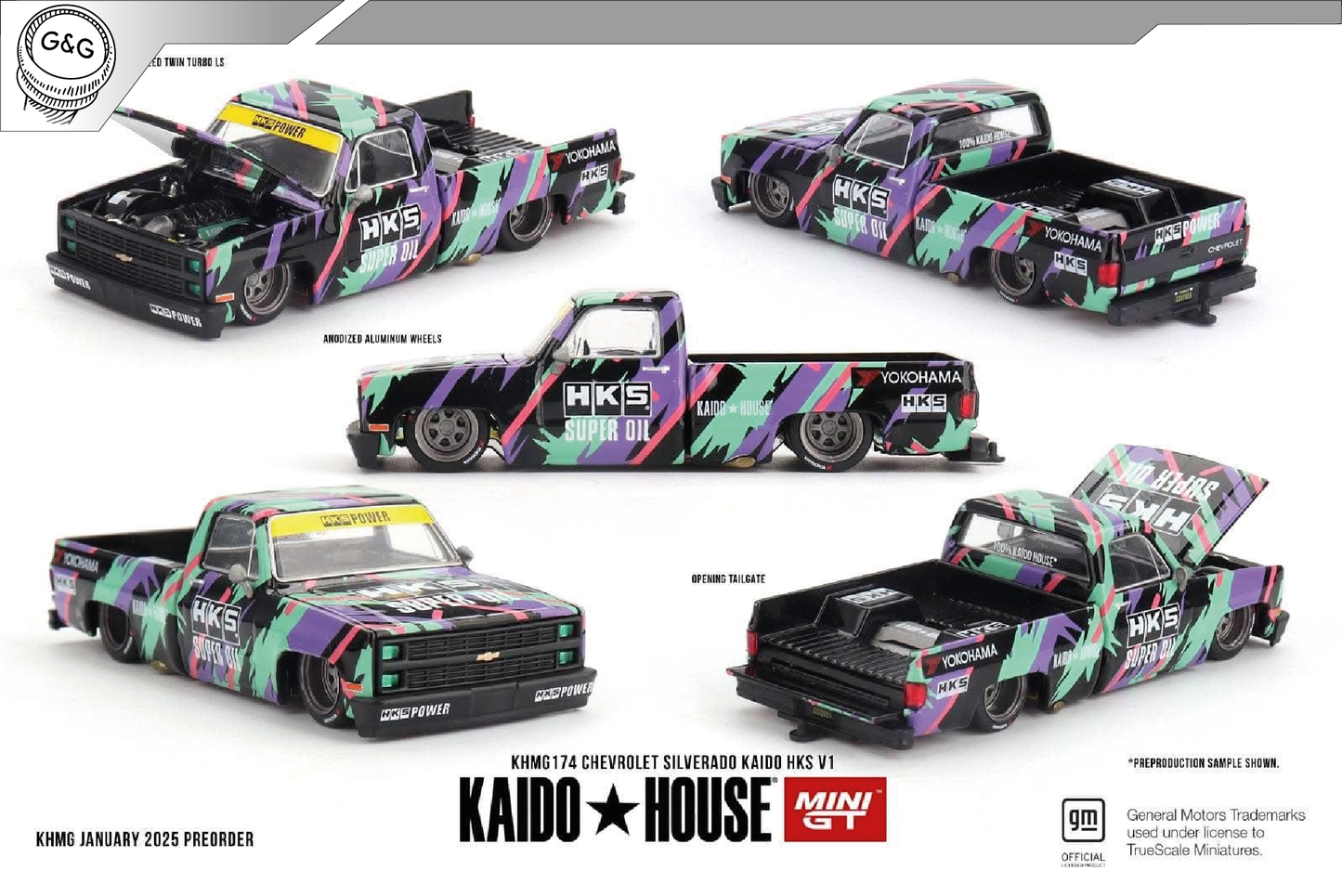MINI GT KAIDO 174 - 980 CHEVROLET SILVERADO *KAIDO HKS* V1