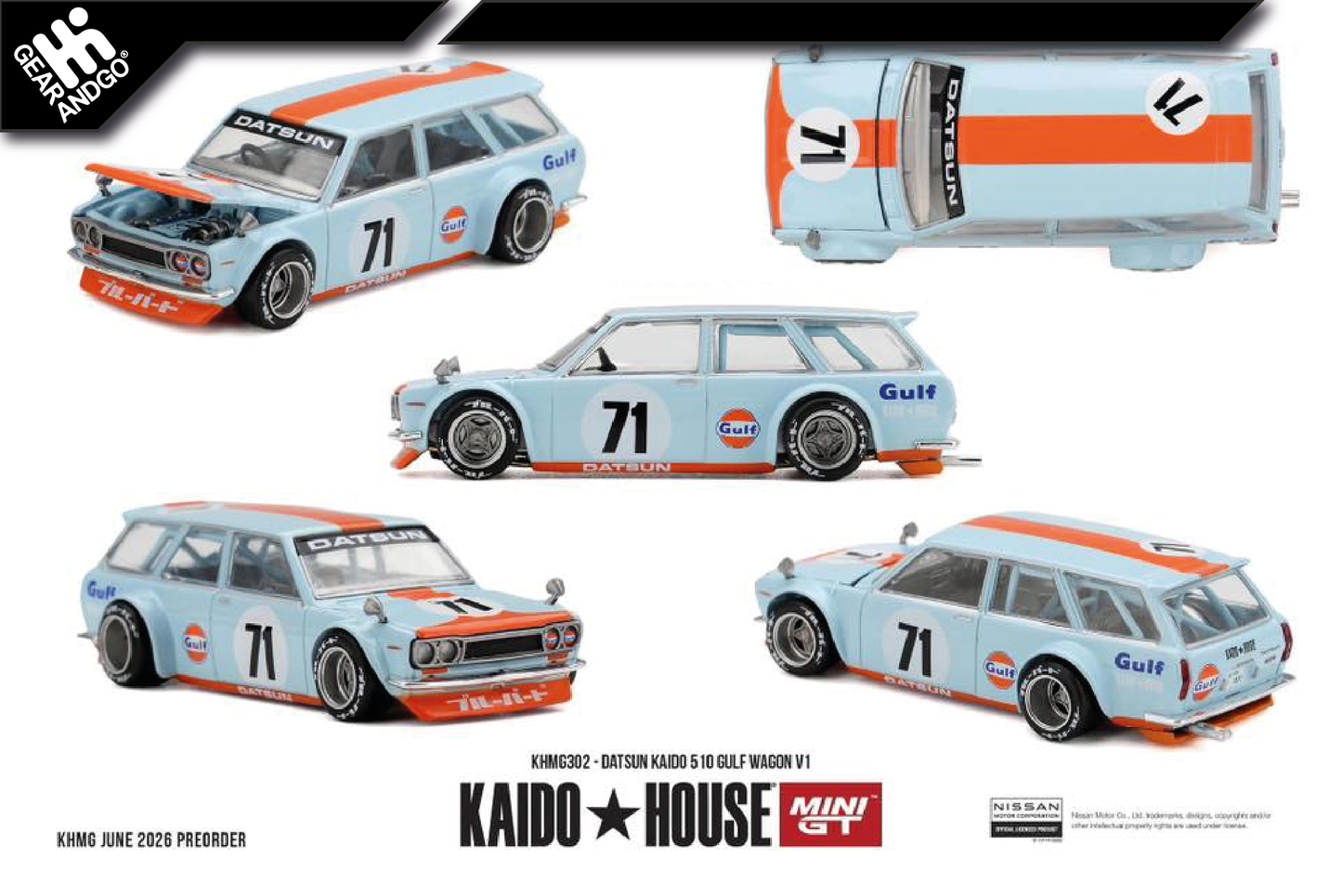 MINI GT KAIDO 302 - DATSUN KAIDO 510 GULF WAGON V1