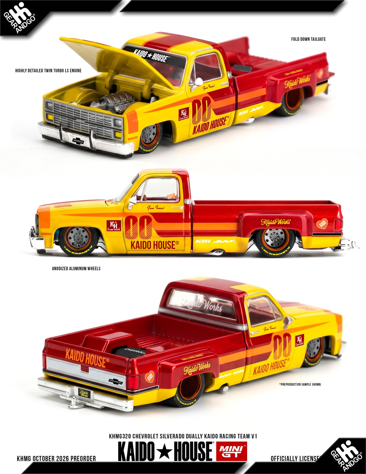 Mini GT Kaido House KHMG320 Chevrolet Silverado Dually Kaido Racing Team V1