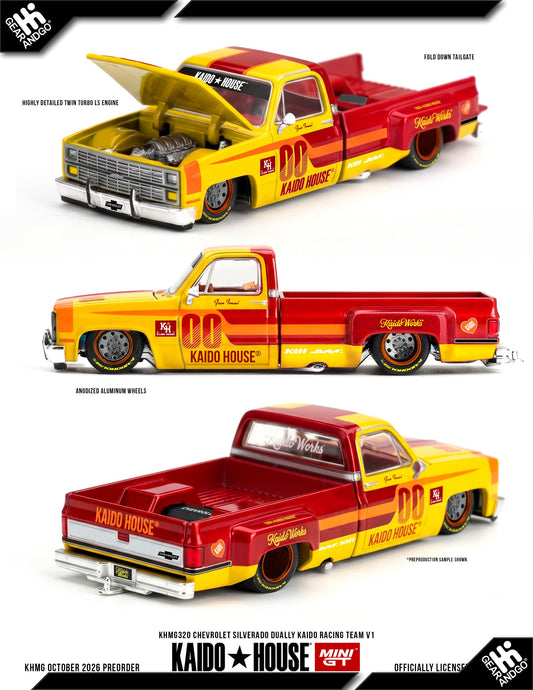 Mini GT Kaido House KHMG320 Chevrolet Silverado Dually Kaido Racing Team V1