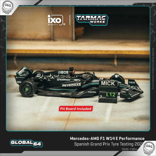 TARMAC - 2023 MERCEDES-AMG F1 W14 E PERFORMANCE MICK SCHUMACHER SPANISH GRAND PRIX TYRE TESTING WITH PIT BOARD