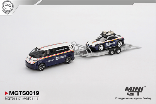 MINI GT MGTS0019 - 2025 PORSCHE 911 DAKAR #718 WITH VOLKSWAGEN ID. BUZZ PORSCHE CENTRUM GELDERLAND ROUGHROADS