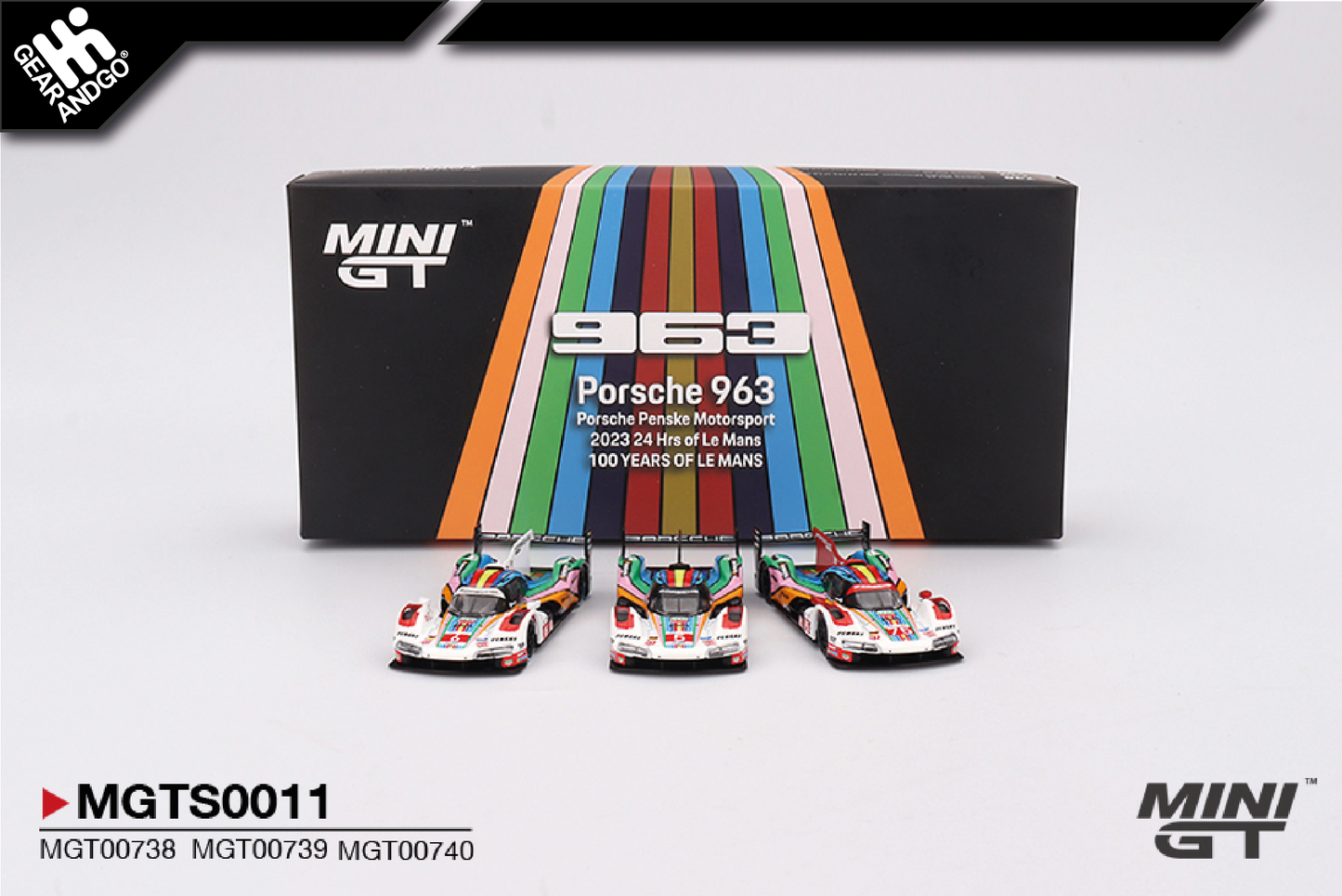 MINI GT MGTS0011 - 2023 PORSCHE 963 PORSCHE PENSKE MOTORSPORT LE MANS 24HRS SET OF 3