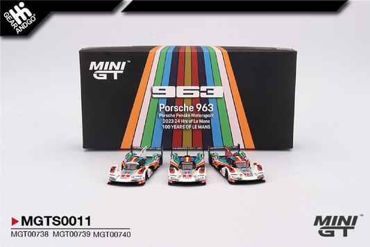 MINI GT MGTS0011 - 2023 PORSCHE 963 PORSCHE PENSKE MOTORSPORT LE MANS 24HRS SET OF 3