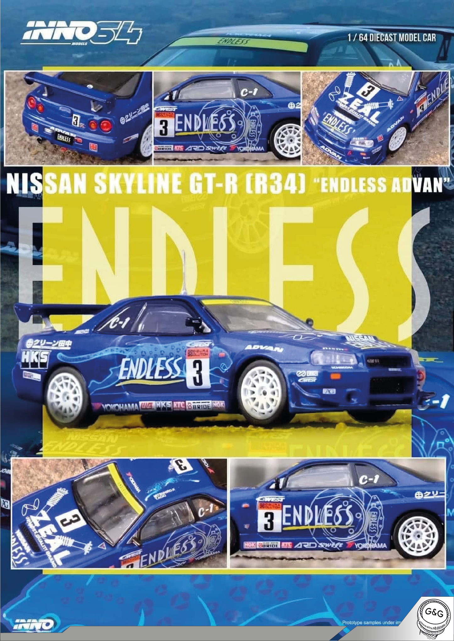 INNO64 - NISSAN SKYLINE GT-R (R34) #3 *ENDLESS ADVAN* SUPER TAIKYU SERIES 2002 WINNER