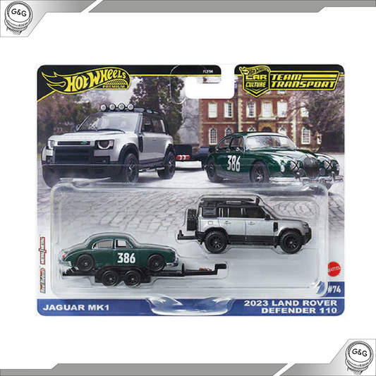 HOT WHEELS TEAM TRANSPORT - JAGUAR MK1 + 2023 LAND ROVER DEFENDER 110