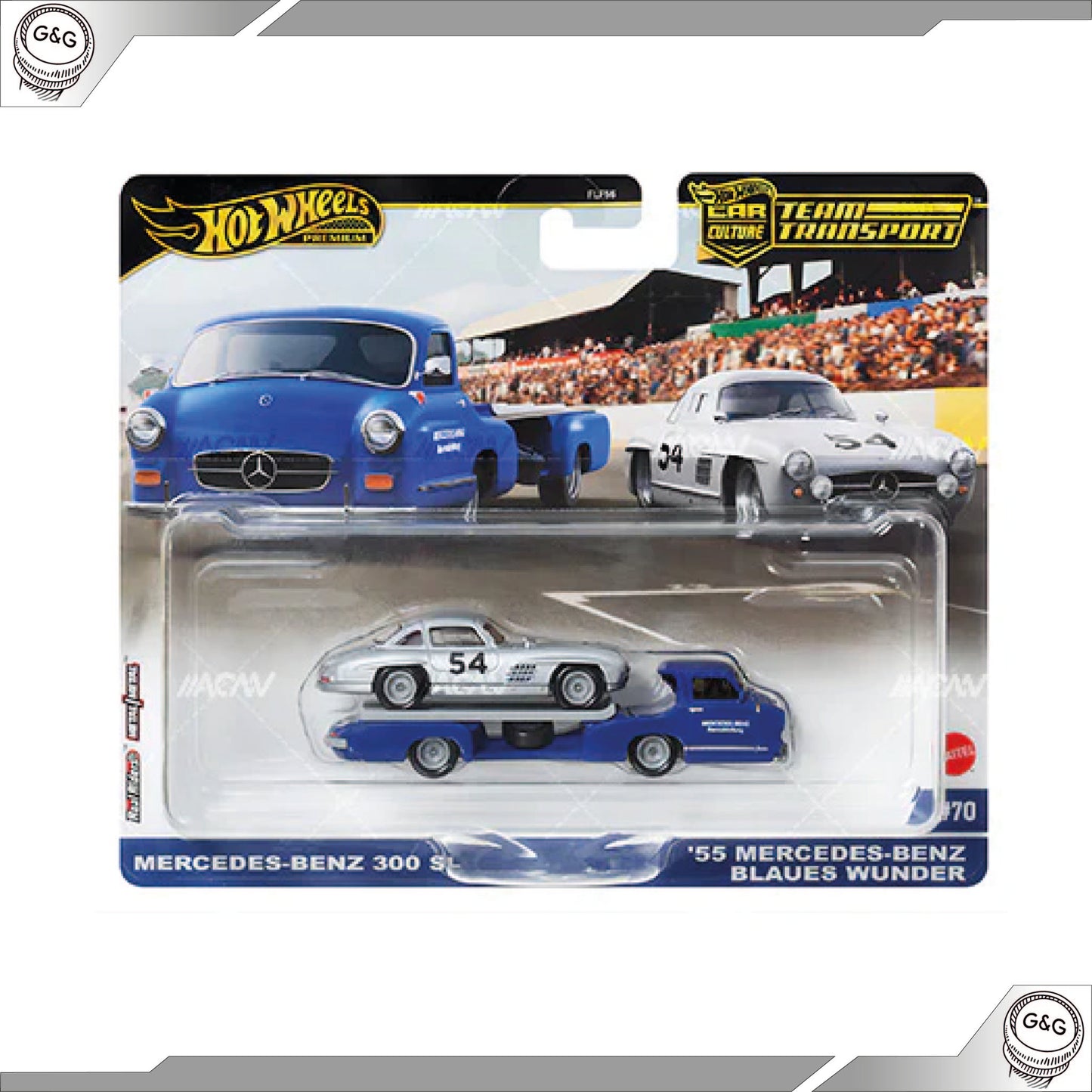HOT WHEELS TEAM TRANSPORT - MERCEDES-BENZ 300 SL + '55 MERCEDES-BENZ BLAUES WUNDER