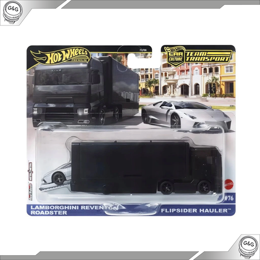 HOT WHEELS TEAM TRANSPORT - LAMBORGHINI REVENTON ROADSTER + FLIPSIDE HAULER