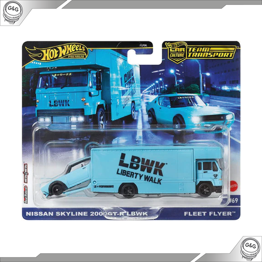 HOT WHEELS TEAM TRANSPORT - NISSAN SKYLINE 2000GT-R LBWK + FLEET FLYER