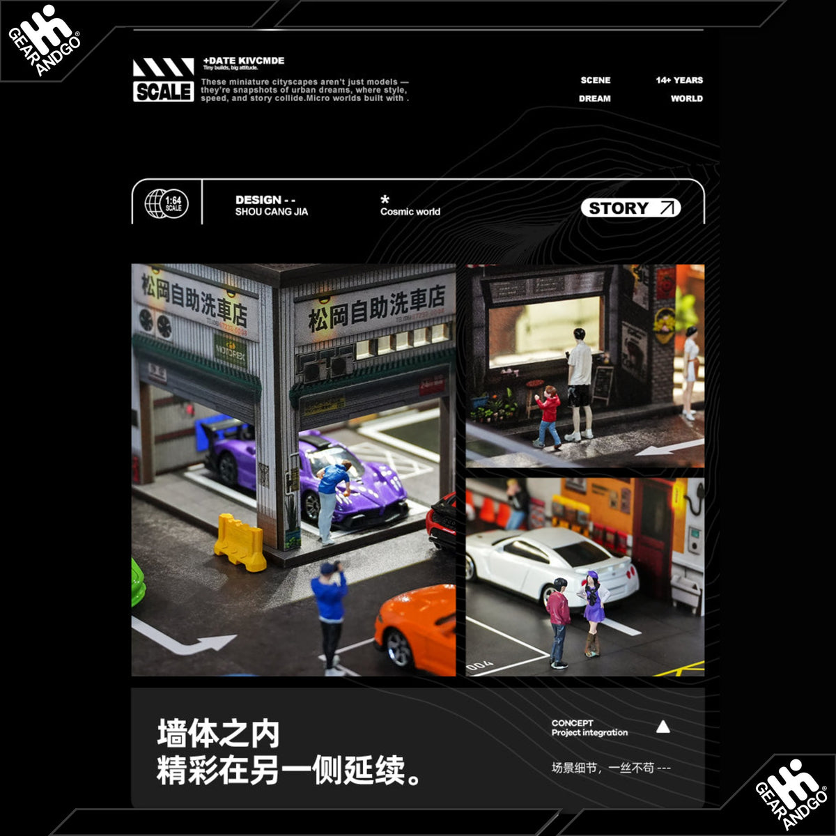 SHOU CANG JIA DIORAMA - DOUBLE-STOREY RAMP-ACCESS PARKING LOT - CAR WASH (73451B)
