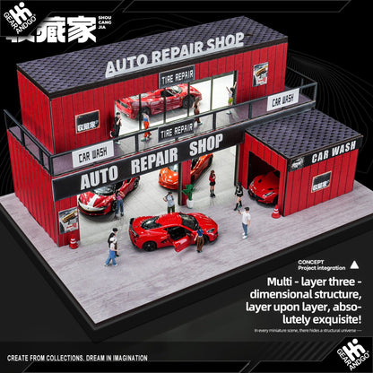 SHOU CANG JIA DIORAMA - FIRE TRUCK CONTAINER REPAIR GARAGE (82055)