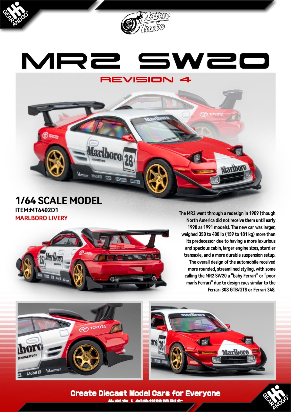 Micro Turbo Toyota MR2 SW20 Marlboro 1:64